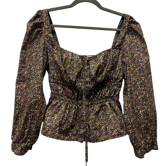 J. Crew Liberty Square Neck cinched waist busy Izzy print floral blouse top, 4 - Picture 1 of 10